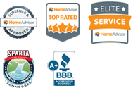 HomeAdvisor Top Rated, HomeAdvisor Elite Service, BBB A+ Rating, Sparta Chamber of Commerce